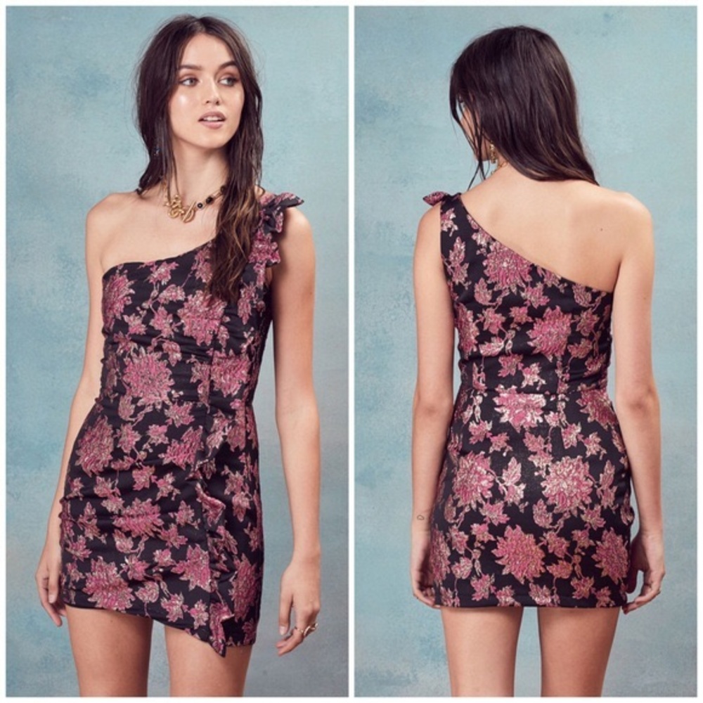 for love & lemons / one shoulder ruffle jacquard metallic Luella Party Dress